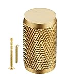 iconalist | 2-Pack High-End Luxury Solid Brass Knobs for Kitchen Hardware Cabinet Dresser Drawer Anti-Fingerprints Architectural Modern Knurled Texture Gold Stain Brushed Brass Single Hole – X Small