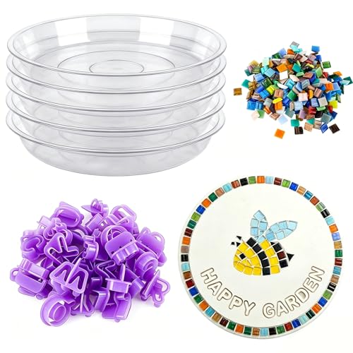 U0U 5PCS Stepping Stone Kit Includes Round Cement Molds, Mosaic Tiles and Carving Tools,DIY Garden Stepping Stone kit for Kids,Family,Outdoor Walkways Pavement Decoration (No Concrete Mix)