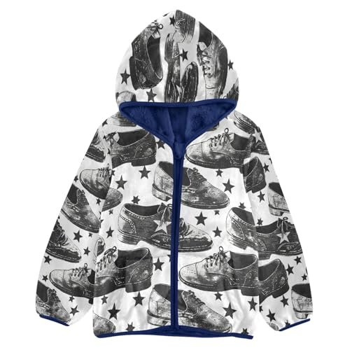 Shoes and Stars Pattern Print Toddler Fleece Jacket Girl Boys Hooded Fleece Jacket Coat Warm Outwear Zip-up 3-10T