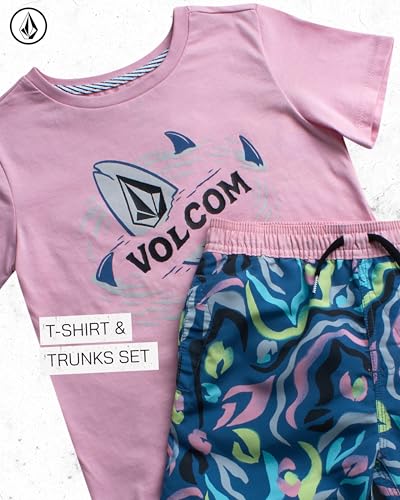 Image of Volcom Baby Boys Swim Set - 2 Piece Short Sleeve Swim Shirt Graphic Tees & Board Shorts - Infant Toddler Little Boys Swimsuit