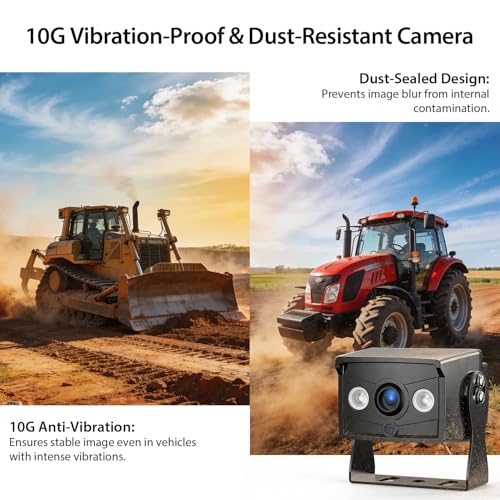 Image of ZEROXCLUB 4 Wired Backup Camera System, 10 inch 1080P Monitor IP69K Waterproof Vibration-Proof 10G Rear Side View Camera, Quad Split Screen for Tractor, Truck, Trailer, Combine, Heavy Equipment, BH104