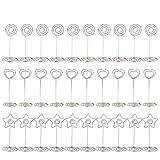PAMASE 30 Packs Table Place Card Number Holders, 3.3” Desk Wire Heart Ring Star Sign Place Stands Name Cards Number Photo Menu Clips for Wedding Party Banquet Baby Shower Office - Silver