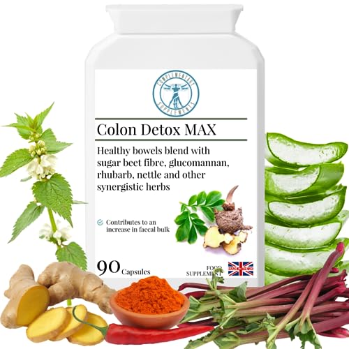 Complementary Supplements - Colon Detox MAX Strength – Natural Laxative - High Strength Bowel Cleanse - Aloe Vera, Dandelion, Nettle Leaf, Cayenne – Vegan - 90 Capsules