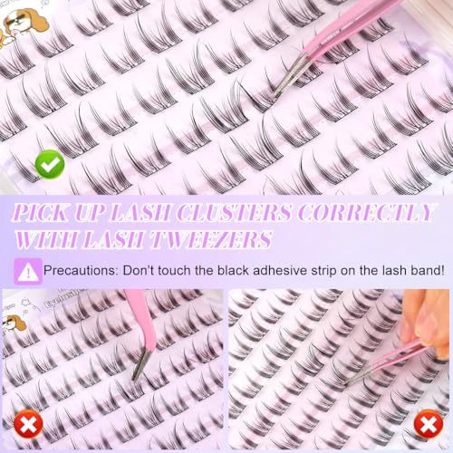 Image of MAYCREATE 90 Pcs Self Adhesive Fake Eyelashes Cat Spirit Eye Lashes for Women 12 /14mm Fairy Eyelash Cluster, Press On Pre Glue Lash Clusters with Tweezers - Black