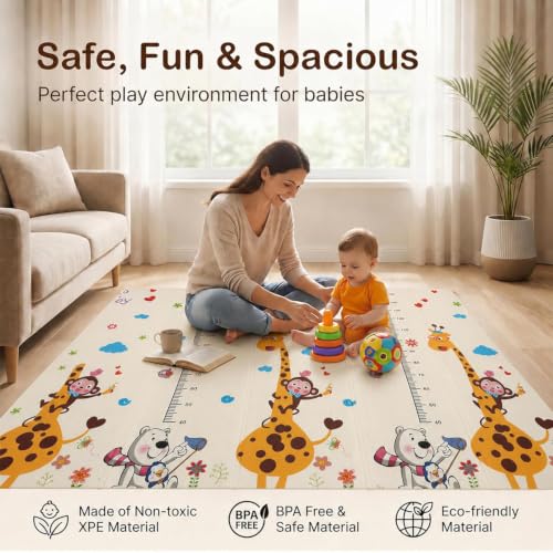 Image of StarAndDaisy Baby Floor Play Mat for Babies, Infants & Toddlers, Double-Sided Waterproof Play Mat, Reversible & Foldable Design (Giraffe, 6 * 5)