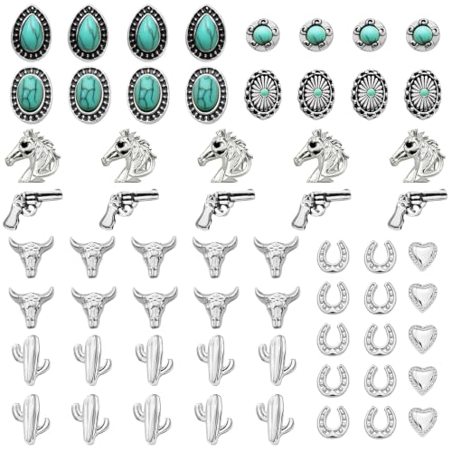Aswitnove 61 Pcs Western Turquoise Nail Charms 3D Metal Cowboy Cowgirl Nail Gems Charms Turquoise Bull Head Horseshoe Western Charm Stickers for DIY Nails Art Phone Case Crafts Rodeo Concert Outfits Y