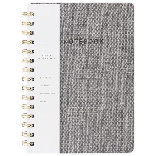 Image of Spiral Notebook-5.75 inch x 8.125 inch College Ruled Journal with Inner Pockets and 160 Pages,PU Leather Cover Business Journal, Twin-Wire Binding Notebook Perfect for Office & Home School Supplies Grey