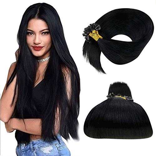 LaaVoo Kératine Cheveux Humain Extension U Tip Noir 35cm Extension Cheveux Naturel Keratine Cheveux A Chaud Noir U Tip Human Hair Extension #1 50S/50G