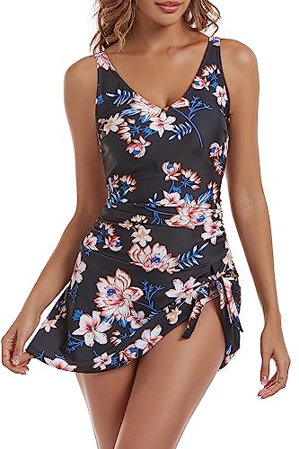 Image of Aidonger One Piece Swim Dress Swimsuits for Women Tummy Control Swimdress Skirt Bathing Suit