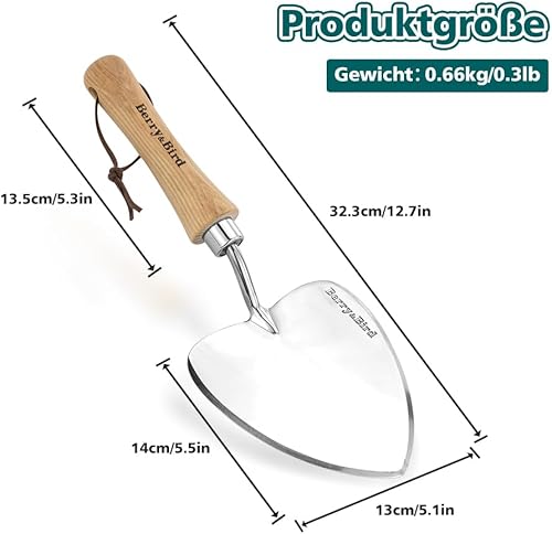 Miniatura 3 de Berry&Bird Paleta perenne, palas de jardín de gran tamaño con pala de mano de madera de hoja afilada, herramienta de jardinería TSpade de plantación