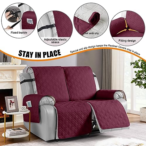 Image of VANSOFY Waterproof Recliner Loveseat Covers Washable, Burgundy,2 Seater | 1-Piece, Non-Slip with Elastic Straps, Sofa Cover with Pocket for Dogs, Pets