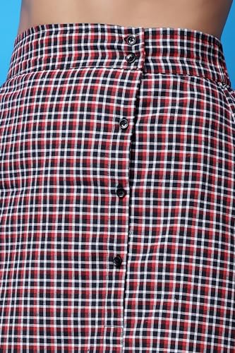 Image of POPWINGS Casual Check Print Long Flare Skirt for Women | Cotton Skirt for Women Skirt for Women