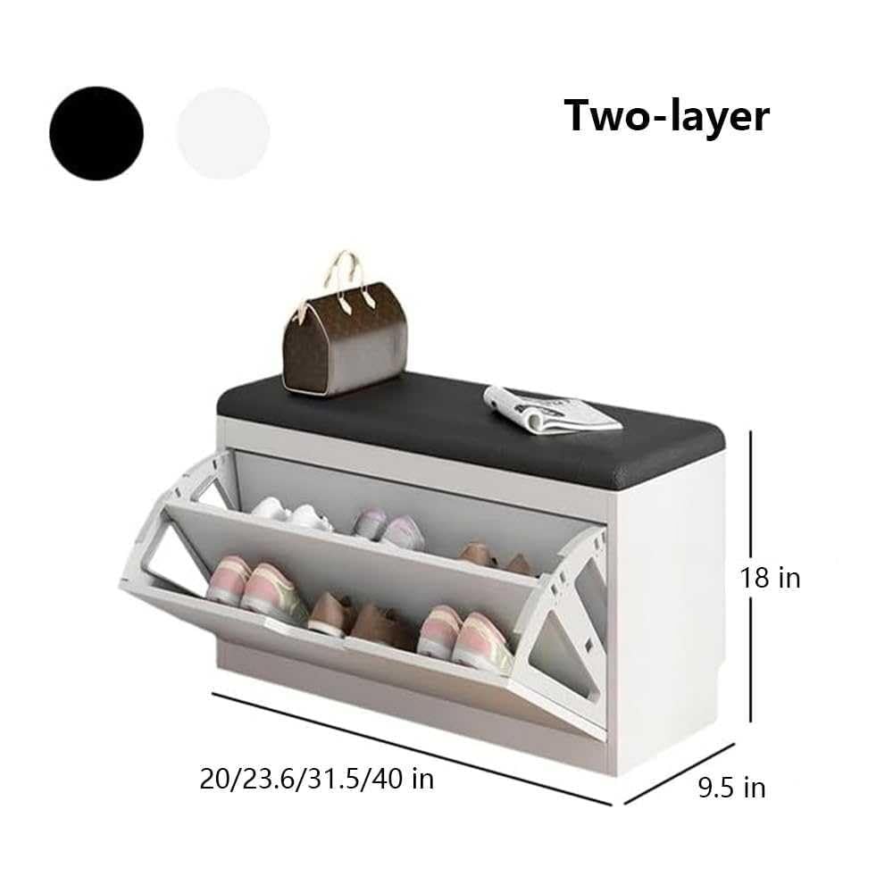 Moderno zapatero familiar con puertas, organizador de zapatos con banco de cojín para almacenamiento de zapatos (blanco, 20 pulgadas), solución elegante y que ahorra espacio para el hogar