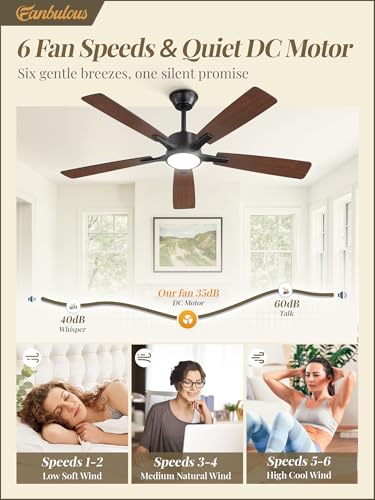 Image of Fanbulous 52 Inch Ceiling Fans with Lights and Remote, Stepless Color Temperature Change & Dimmable 20W LED Ceiling Fan, 6 Speeds Reversible Quiet DC Motor for Bedroom, Living Room, Apartment, Black