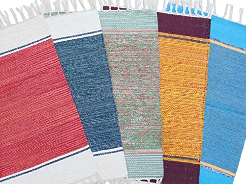 Image of MDZ Hand Woven Cotton Modern Assorted Border Rug | Size: 16 inchx24 inch Inch or 40x60 cm | Color: Assorted Multi | Machine Washable | Eco Friendly | Multi Uses (Combo of 5 Pcs.)