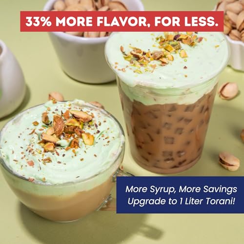 Image of Torani Pistachio Syrup 1L with Pump Nutty Flavoring for Lattes & Cocktails