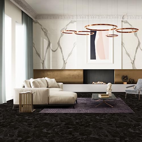 Oxdigi Vinyl Floor Tiles Peel and Stick 23"x 196"/32 Sq.Ft, Thicken Self Adhesive Vinyl Flooring Roll Marble Pattern Waterproof DIY Floor Coverings for Bathroom Living Room Kitchen, Black Marble - Thumbnail 5