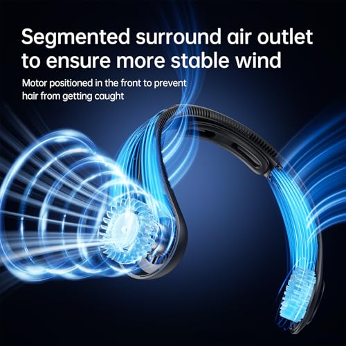 Image of JISULIFE Portable Neck Fan Upgraded, Neckbrace Personal Hands Free, 5 Speed Gears Adjustment, 5000 mAh Wearable Bladeless Quiet Rechargeable for Outdoor Indoor, Gifts for Women Men- Black