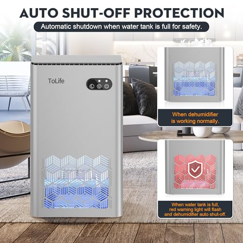Tolife Dehumidifier, Tolife Dehumidifiers For Bedroom, 95 Oz Water Tank, (950 Sq.Ft) Quiet Small Dehumidifiers For Basement Home Bathroom With Auto Shut Off, 7 Colors Led Light thumb #5