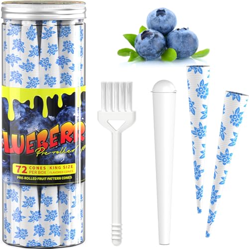 SafeDelux 72 Pack Fruit Flavored Cones Paper King Size with Airtight Tube Great for Home & Travel (Blueberry)