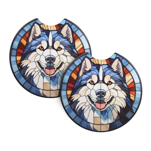 Alaskan Malamute Lovers Car Coasters - 2pcs Dog Lovers Drink Coasters, Alaskan Malamute Dog Themed Decor Gift for Alaskan Malamute Moms & Dads (Alaskan Malamute)