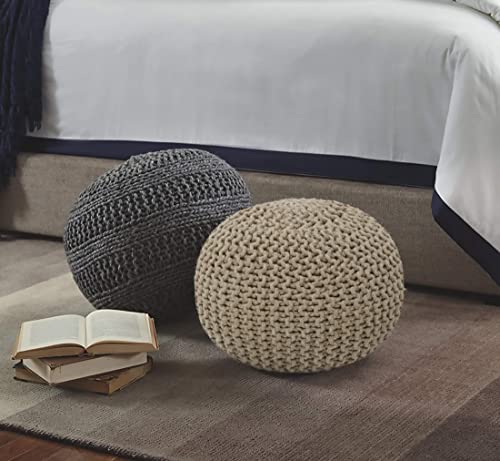The Home Talk Cotton Pouf | Hand Knitted | Beige Ottoman | Footrest, Bean Bag, Floor Chair | Great For The Living Room, Bedroom & Kid’s Room | 100% Cotton | 18’’ X 18’’ X 16 Store #TOP5