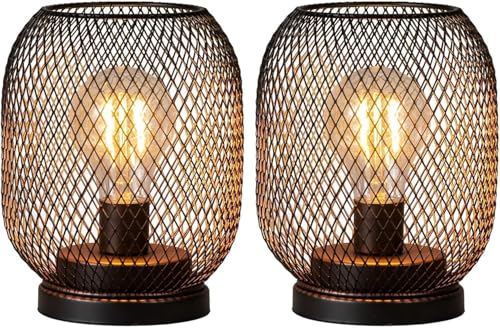 DECORKEY Set of 2 Battery Operated Lamp LED Table Lantern, Brown Metal Cage Cordless Lamps with LED Bulb，Vintage Decorative Outdoor Lantern for Weddings, Parties, Patio, Events for Indoors Shelf Decor by DECORKEY - Used condition - US$23.17