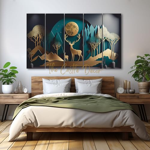 The Castle Decor Golden Deer Wall Painting for Living Room Big Si...