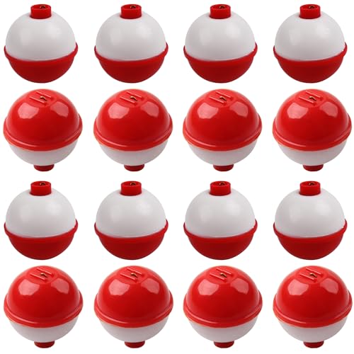 VATEICO Fishing Folats Bulk Hard ABS Bobbers Snap-on Floats Push Button Round Buoy Float Bobbers for Crappie Panfish Walleyes Red and White 0.75