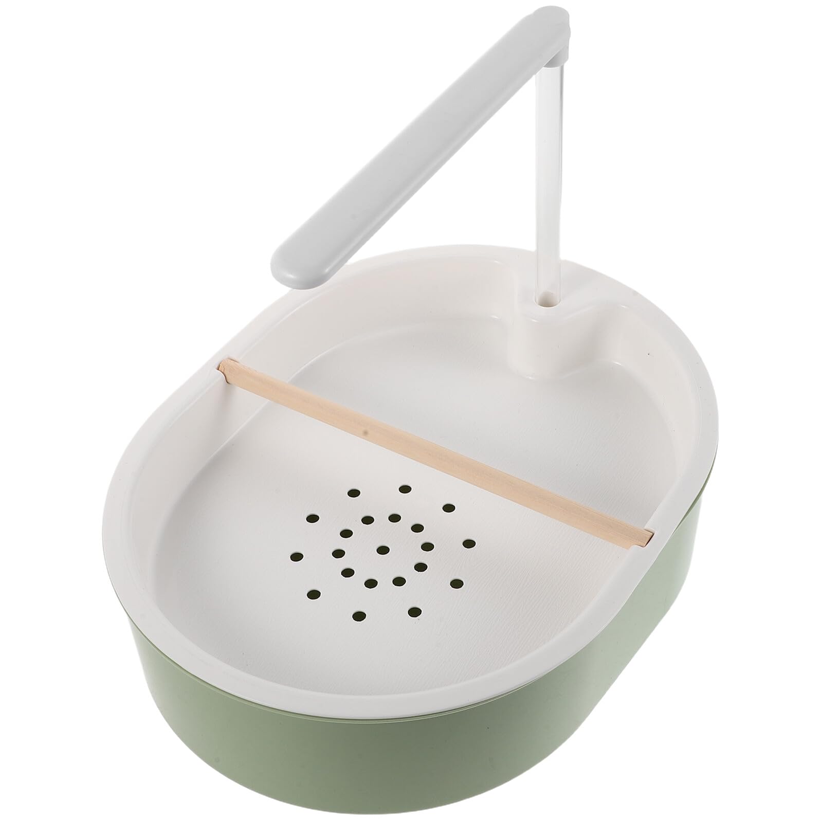 Abaodam Bañera para Pájaros con Ducha Doble Automática, Bomba de Agua Ajustable USB, Plástico Sanitario Azul Verdoso, con Palo de Pino 1.5 Cm para Periquitos y Cotorras, Accesorio de Baño