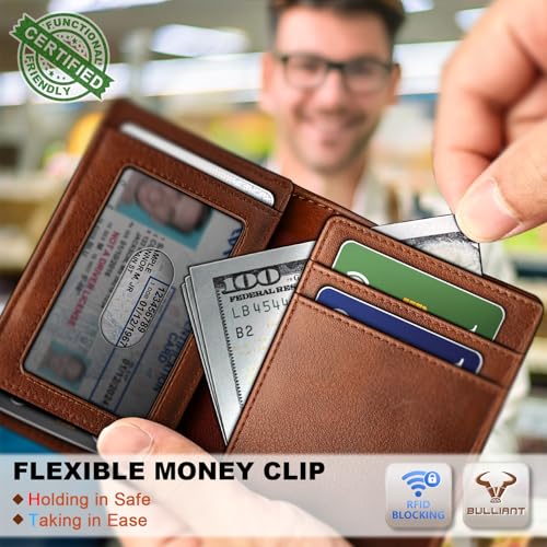Image of BULLIANT Slim Wallet For Men 12Cards,Magnetic Flip Build-in Money Clip Airtag Compatible-RFID Blocking