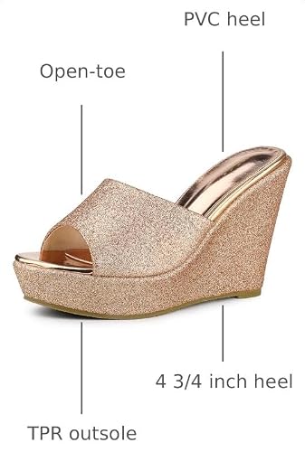 Allegra K Allegra K Women's Glitter Platform Slip on Wedge Heels Rose Gold Sandals 6.5 M US