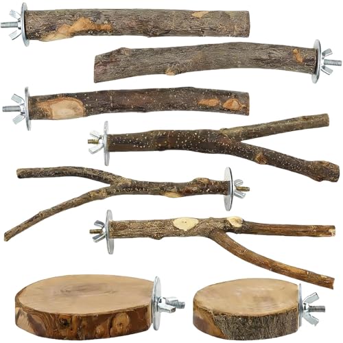 Sitzstange für Vogelkäfig, 8 Teile aus Naturholz zum und Schaukeln | Nymphensittiche – für...