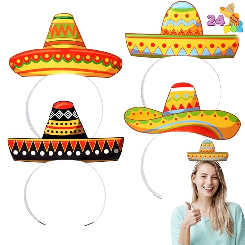 JOYIN 24 Pcs Cinco de Mayo Sombrero Headbands for Mexican Themed Fiesta Party, Party Supplies Decorations for Fun Fiesta Hat Party Supplies, Luau Event Photo Props