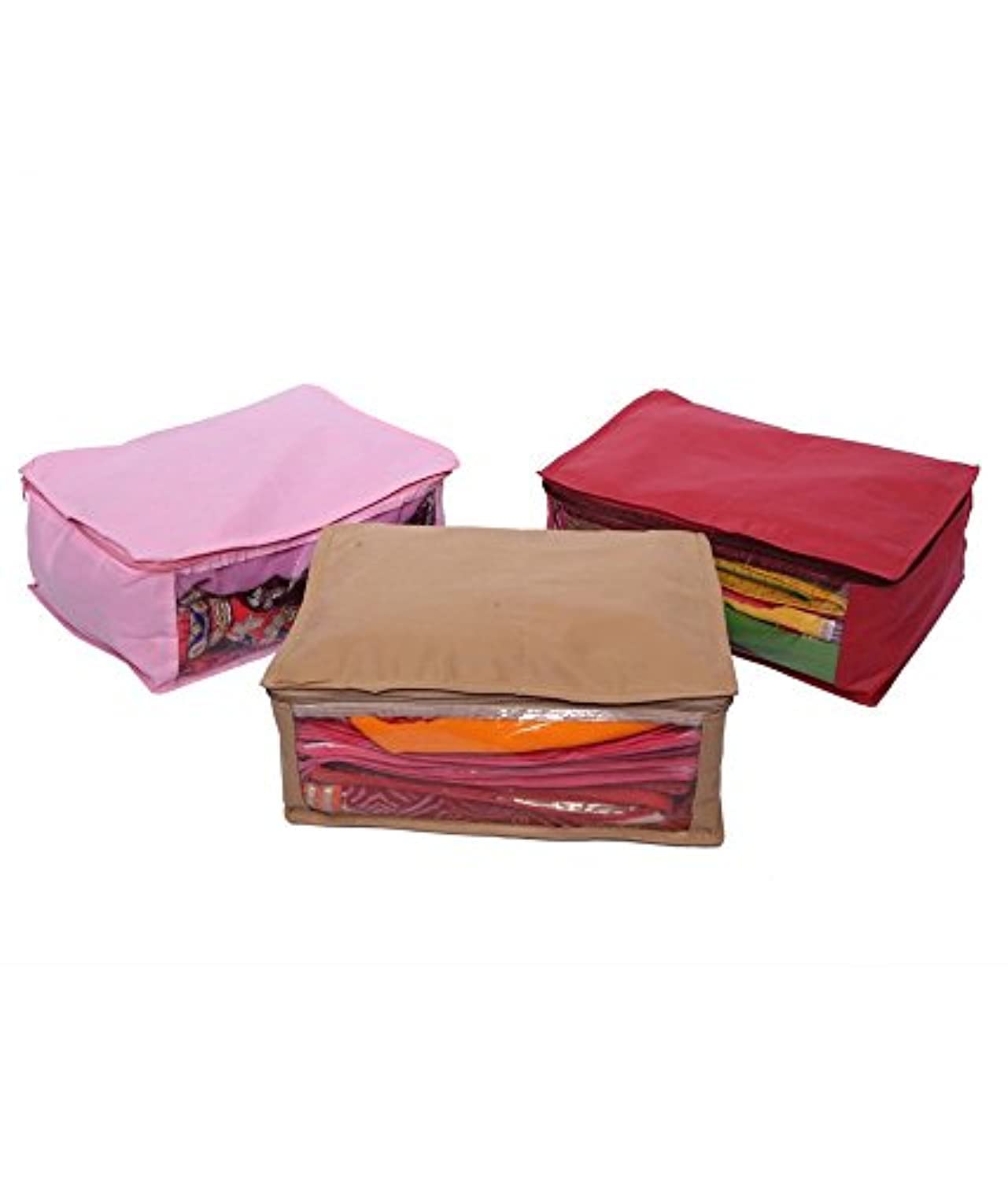 Kuber Industries 3 Piece Non Woven Saree Organiser