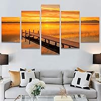 SIGNWIN 5 Panel Canvas Wall Art Modern Art Coastal Colorful Multicolor Photography Romantics Sunset for Home Decorations Ready to Hang - 60