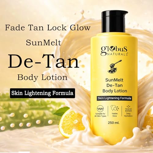 Image of Globus Naturals SunMelt De-Tan Body Lotion - Skin Brightening & Tan Removal with Honey, Lemon & Vitamin E | Deep Hydration & Glow | for All Skin Types | 250 ml
