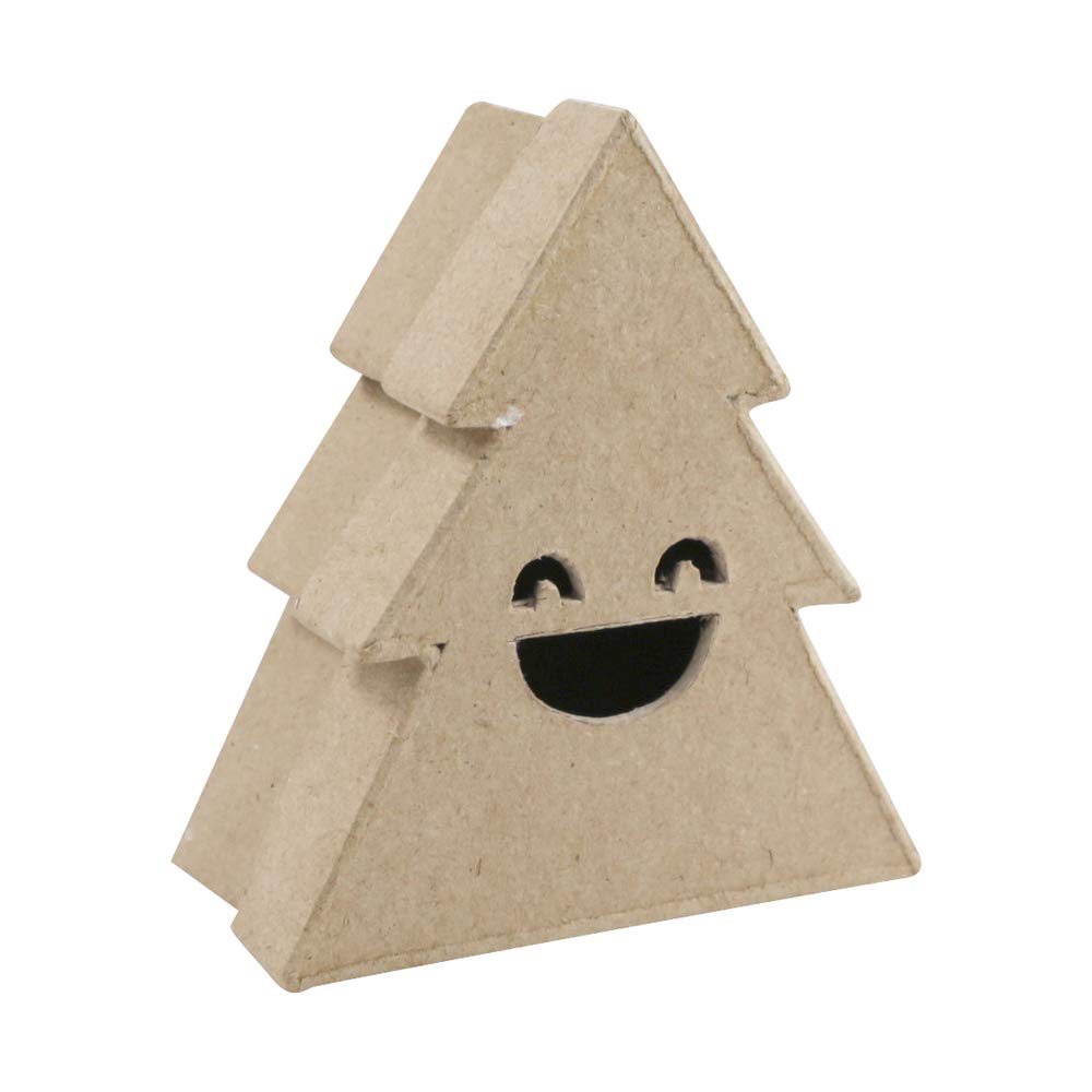 Décopatch - Ref BT056C - Small Christmas Tree Box Smiling - Papier Maché Object to Decorate - 4 x 9 x 10cm - Decorate with Décopatch Papers & PaperPatch Glue, Glitter, Paints