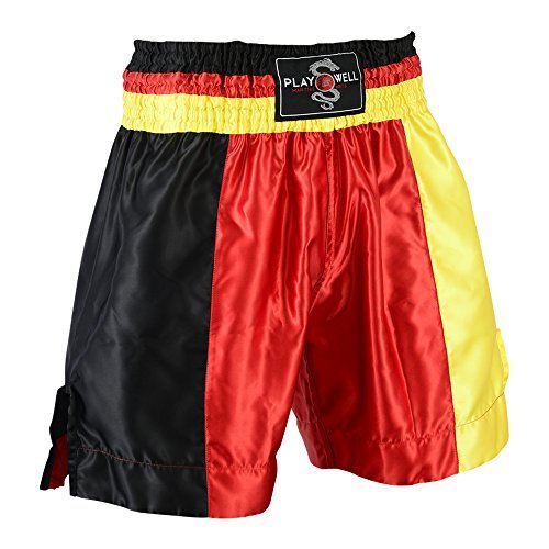 Playwell Boxing Competiton Black Satin Training Shorts - Germany Flag Series (Large)