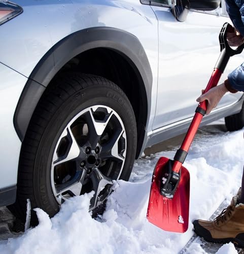 34” Folding Emergency Snow Shovel – Rugged Compact Tool for Car, Snowmobiles, or ATV – Compact Winter Survival Gear - Skiing Camping Mud Avalanche - Collapsible Multifunctional - Red - View 8
