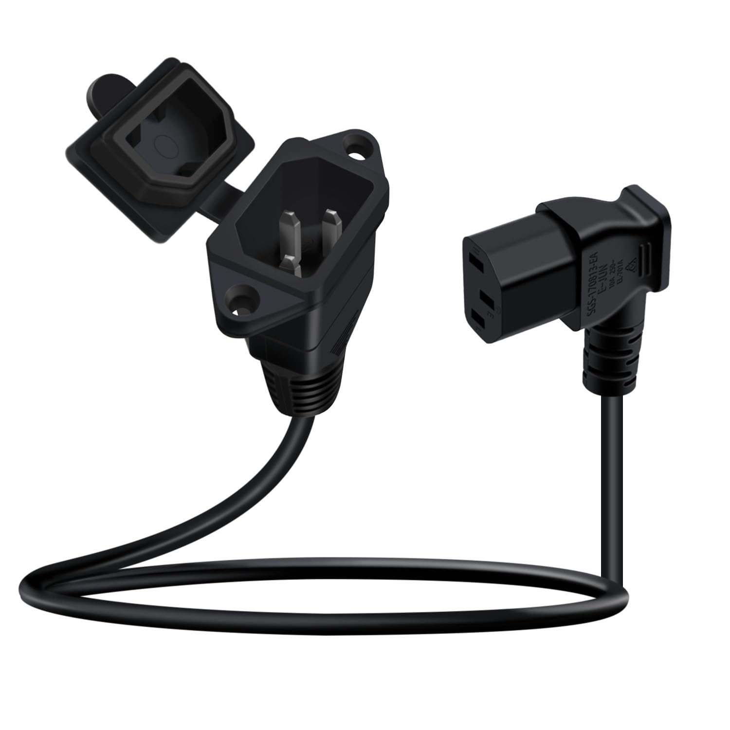 90 Degree C13 to C14 Panel Mount Power Cable with Waterproof Cover 10A 250V IEC C13 to C14 Power Extension Cord for Computer, Monitor, PDU (90 Degree Black, 1 m/3.2ft)