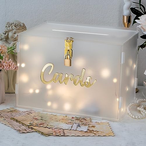 OurWarm Frosted Acrylic Wedding Card Box with Lock, DIY...