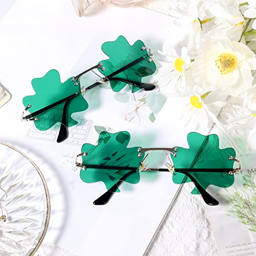 2 pairs Clover Sunglasses, St. Patrick's Day Irish Shamrock Sunglasses Green Leprechaun Costume Glasses Accessories St. Patrick Party Supplies for Women Men Kids Adults (Dark Green)4