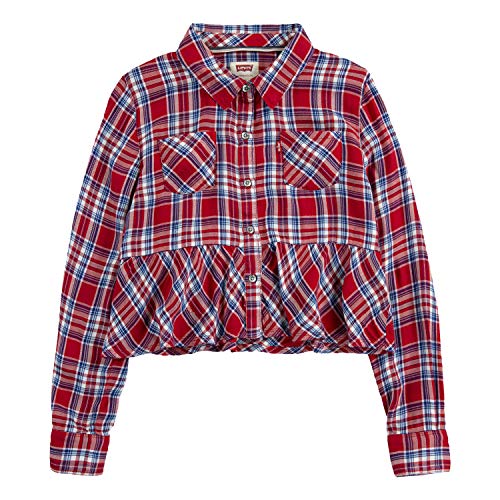 Levi's Girls' Toddler Long Sleeve Button Up Shirt, Super Red Ruffle, 3T