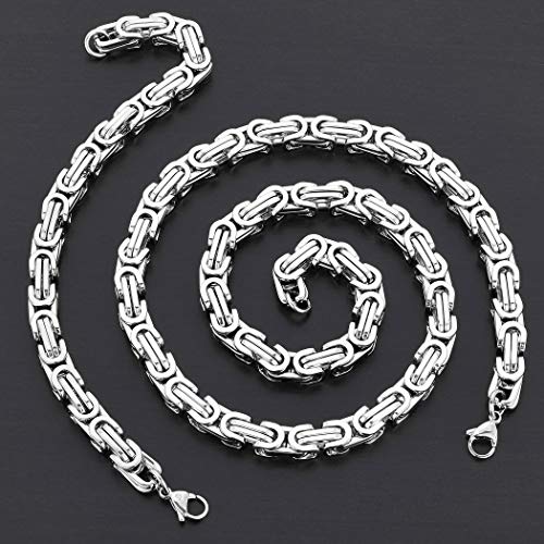 Men's Stainless Steel 24" Byzantine Chain Necklace Bracelet Set4