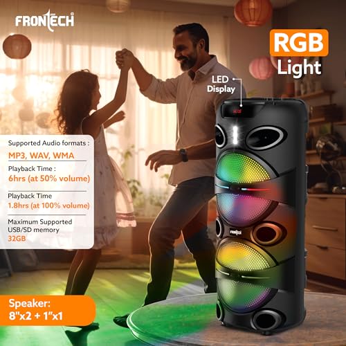 Image of FRONTECH Groove Multimedia Wireless Trolley Speaker - 24W Output, Bluetooth 5.0, LED Display, Disco Light, Wheels, Handle - (SW-0179, Black)