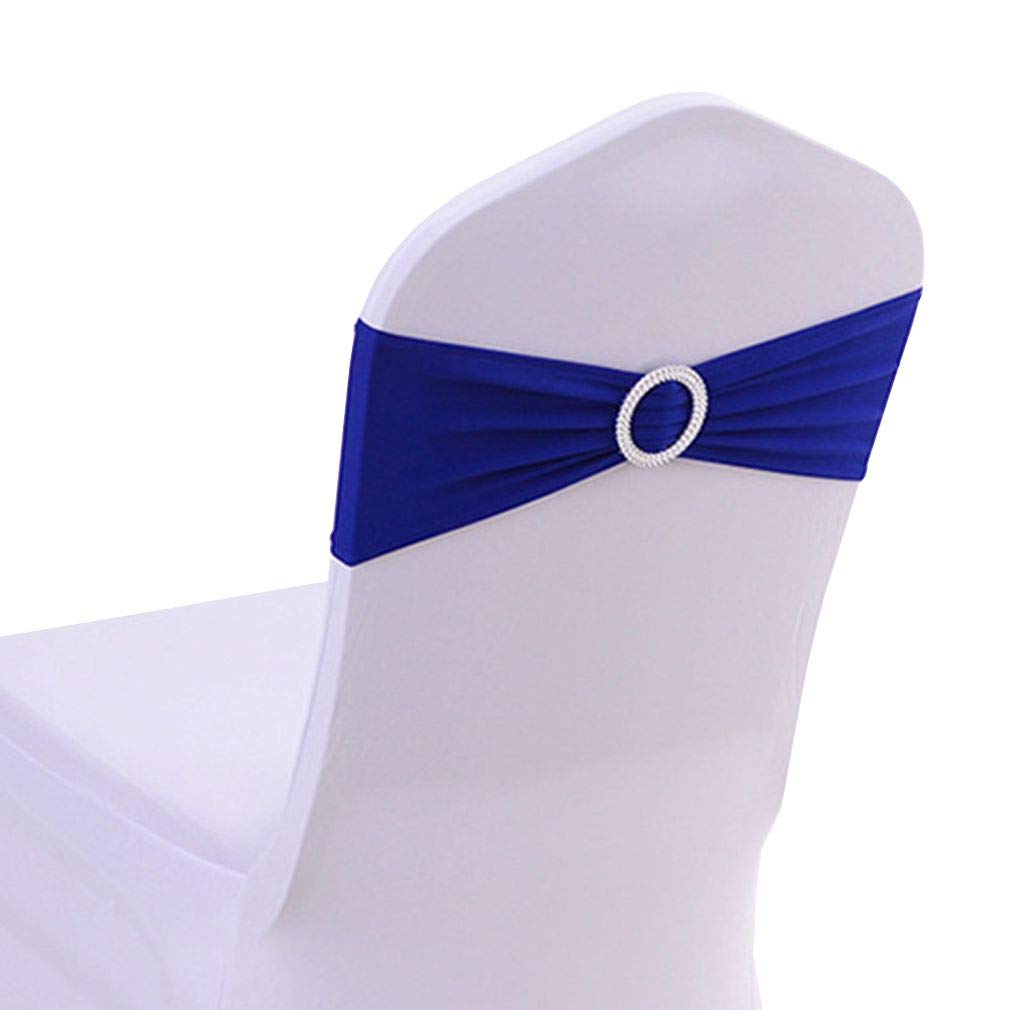 Xiang Ru Stretch Elastic Slider Chair Cover Band with Buckle Sash Bows for Party Wedding Event Royal Blue 30 PCS 14CM (11.5")* 36CM (14.18")