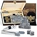 Whisiskey - Zestaw akcesoriów do whisky – 12 kamyczków do whisky, zamknięcie do butelek i szczypce – pudełko do przechowywania z pokrywką – kostki lodu wielokrotnego użytku