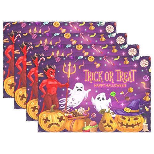 Wamika Halloween Placemats Devil Ghost Pumpkins Table Mats Trick or Treat Non-Slip Placemat Washable Heat Resistant Place Mats for Kitchen Dining Party Decorations 12 X 18 Set of 6