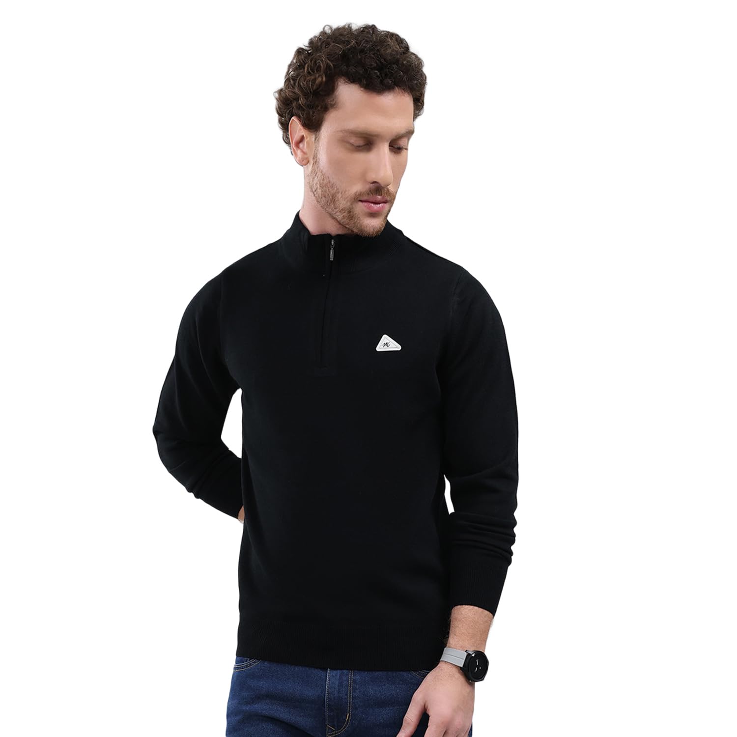 Men Regular Fit Mock Neck Solid Zip Closure Full Sleeve Pullover Black XL (Pack of-1)